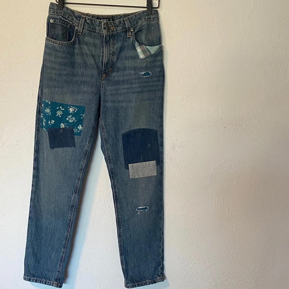 Ralph Lauren Women’s Patchwork Boyfriend Fit Blue Jeans - Picture 2 of 11